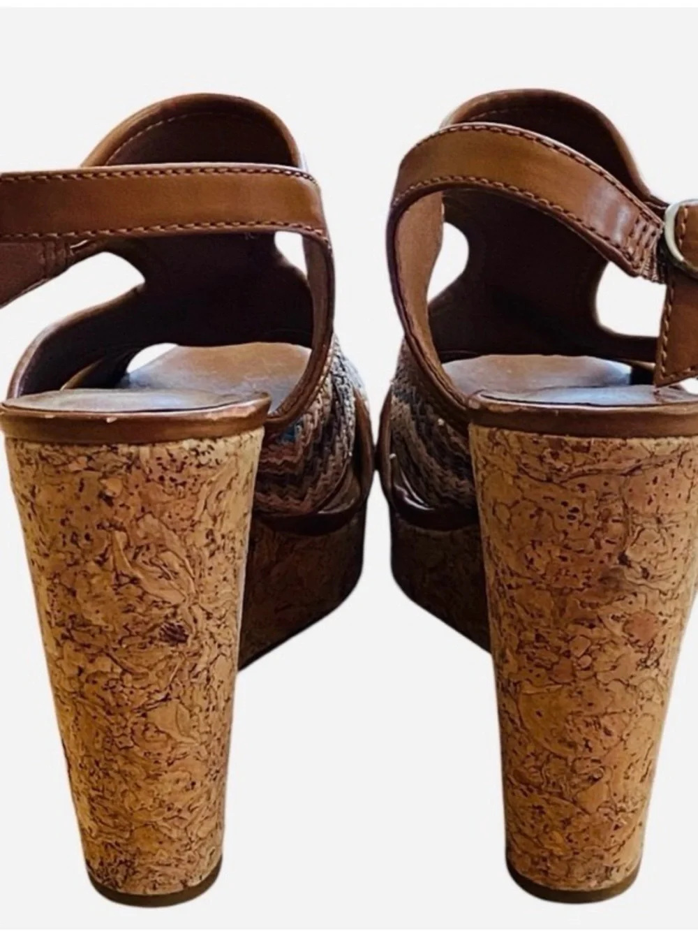 Lucky Brand Riedel 2 Platform Cork Wedge Sandals Chevron Woven Size 8